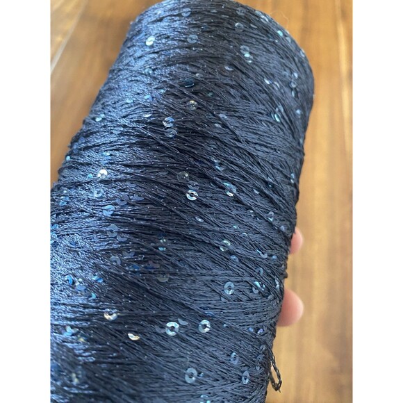 Fancy Cone Yarn Navy Sequin Thread Clothes Needlework Glitter 430g  #406 - Picture 2 of 3